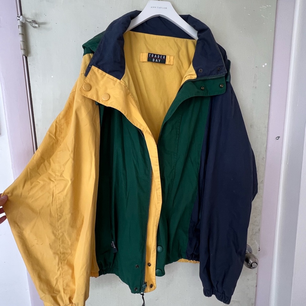 Trader Bay Yellow and Green Windbreaker Lightweight Athletic Jacket